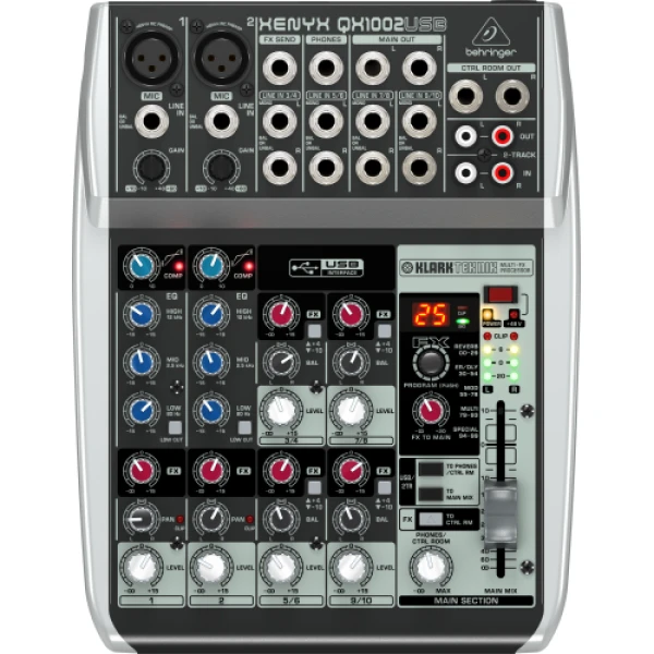 CONSOLA DE 10-ENTRADAS (2-XLR) 2-BUSES, EFECTOS KLARK TEKNIK QX1002USB XENYX BEHRINGER-0
