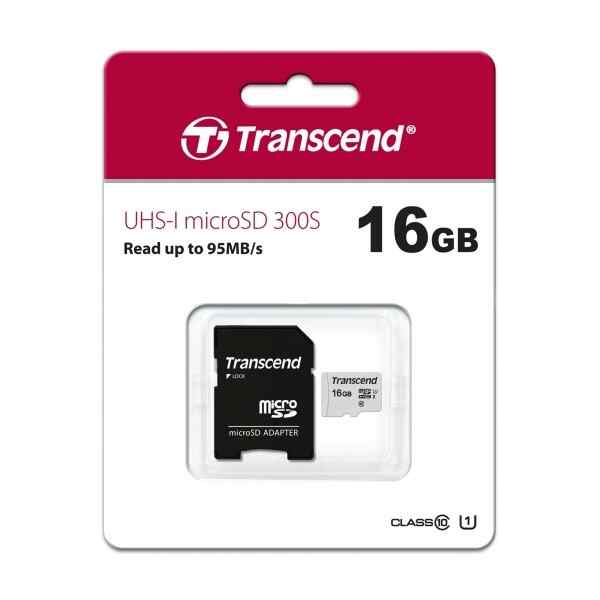 Memoria SD 16GB UHS-I U1 con adaptador | TS16GUSD300S-A - Transcend-0