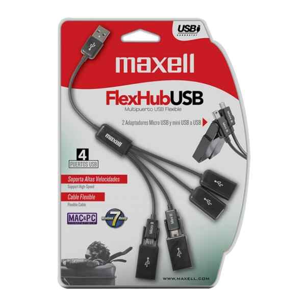 USB-FLEX HUB DE 4 PUERTOS USB + 1 MINI USB FLEX Maxell-9603