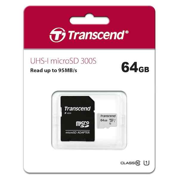 MicroSD 64GB UHS-I U1 with Adapter TS64GUSD300S-A Transcend-0