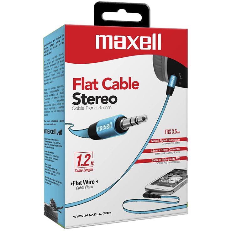 Flat Audio 4.5FT Cable 3.5MM BLUE AUD500 Maxell