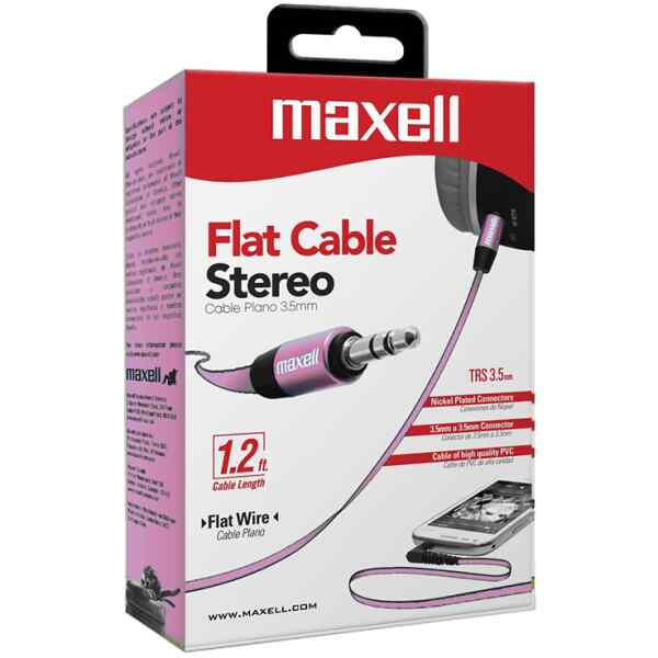 Flat Audio 4.5FT Cable 3.5MM Pink AUD-500 Maxell-0