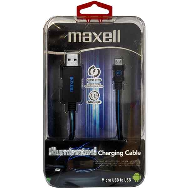 Cable Micro USB to US Flow Light 3FT BLK/BLUE CB-FLOW Maxell-0