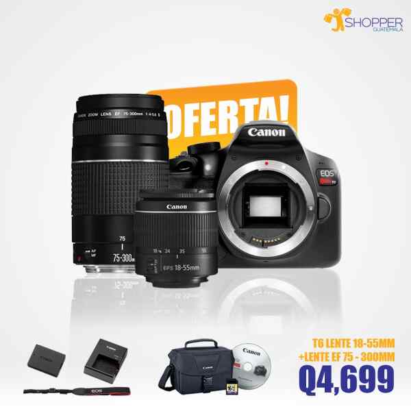 CAMARA CANON EOS REBEL T6 PREMIUM KIT LENTE 18-55MM + LENTE EF 75-300MM-7802