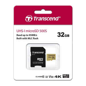 Memoria MicroSD 32GB UHS-I U3 con adaptador, TS32GUSD500S – Transcend