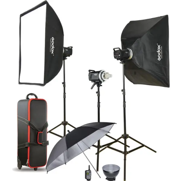 Kit de 3, Flash MS-200 con Softbox de 60X90, tripodes, trigger XT-16, estuche, reflector MS200-D - GODOX-0