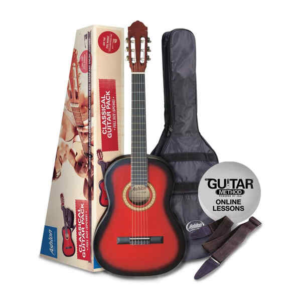 Combo de guitarra roja clasica, funda y clases en linea | SPCG44TRB - ASHTON-0