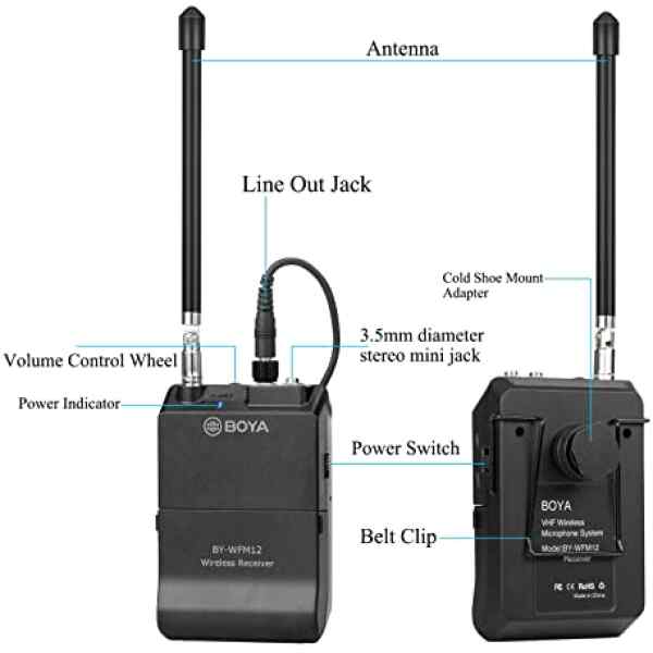 Microfono de solapa WIRELESS,, salida 3.5MM, VIDEO/DSLR y adaptador para celular | BY-WFM12 - BOYA-15580