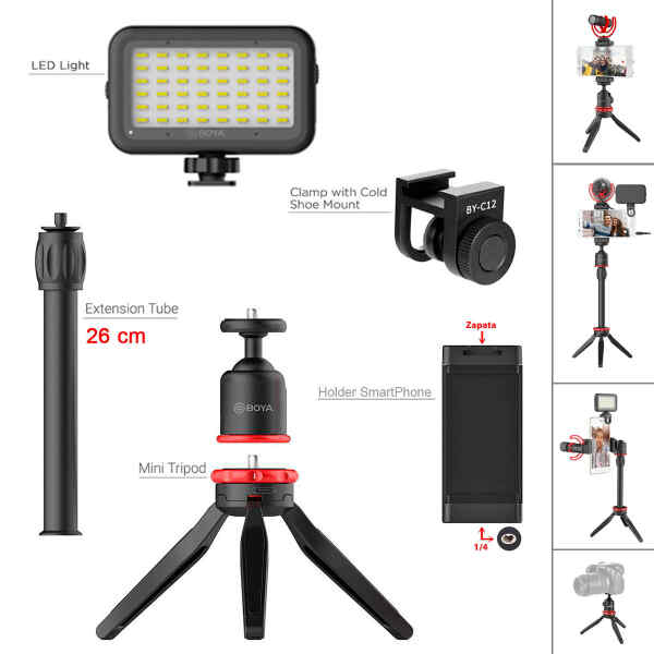 Kit de video para telefono incluye MM1+ y LUZ LED | BY-VG350 - BOYA-15573