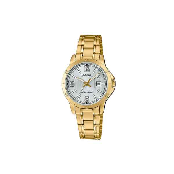 Reloj standard analogo dorado con blanco l CASIO-0