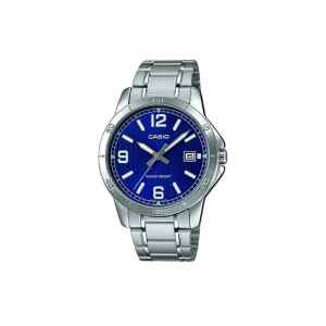 Reloj analogo metal wr plateado con azul l CASIO