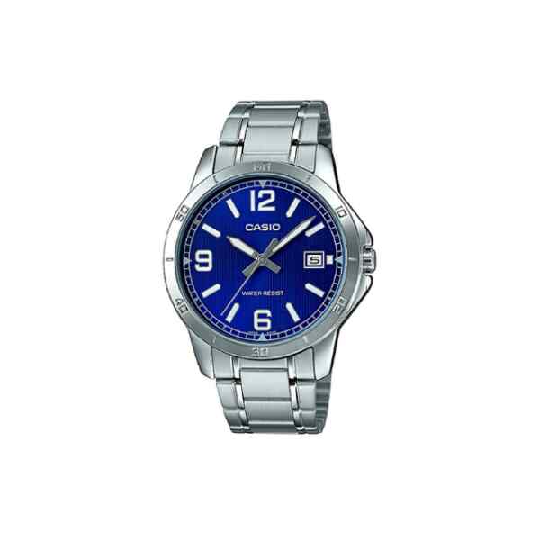 Reloj analogo metal wr plateado con azul l CASIO-0