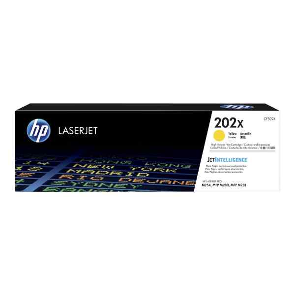 HP 202X – Alto rendimiento – amarillo – original – LaserJet – cartucho de tóner (CF502X) – para Color LaserJet Pro M254dw, M254nw, MFP M280nw, MFP M281cdw, MFP M281fdn, MFP M281fdw