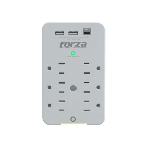 Forza FWT-631USBC – Protector contra sobretensiones (montaje en pared) – CA 125 V – 1875 vatios – conectores de salida: 6 – blanco