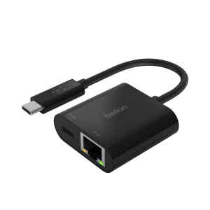 Belkin – Adaptador de carga y Ethernet – USB-C – Gigabit Ethernet x 1 + USB-C (solo alimentación) x 1