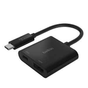 Belkin USB-C to HDMI + Charge Adapter – Adaptador de vídeo – 24 pin USB-C macho a HDMI, USB-C (solo alimentación) hembra – negro – compatibilidad con 4K, USB Power Delivery (60W)
