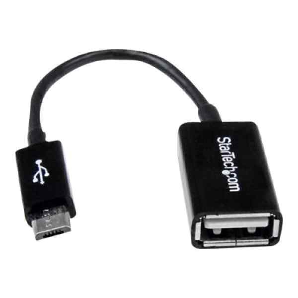 StarTech.com Cable Adaptador de 12cm Micro USB Macho a USB A Hembra OTG para Tablets Smartphones Teléfonos Inteligentes – Negro – Adaptador USB – USB (H) a Micro-USB tipo B (M) – USB 2.0 OTG – 12.7 cm – negro – para P/N: ST4300U3C1, ST4300U3C1B