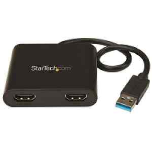 StarTech.com USB 3.0 to Dual HDMI Adapter, 1x 4K 30Hz & 1x 1080p, External Video & Graphics Card, USB Type-A to HDMI Dual Monitor Display Adapter Dongle, Supports Windows Only, Black – USB to Dual HDMI Adapter (USB32HD2) – Cable adaptador – Conforme a la TAA – USB Tipo A macho a HDMI hembra – 25 cm – negro – admite 4K30Hz (3840 x 2160) – para P/N: HDDVIMM3, HDMM12, HDMM15, HDMM1MP, HDMM2MP, HDMM3, HDMM3MP, HDMM50A, HDMM6, HDPMM50