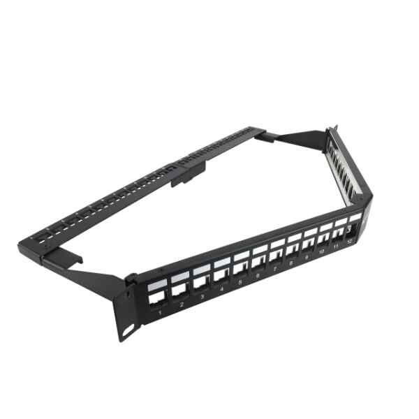 Nexxt Solutions Infrastructure – Patch panel – Cold-rolled steel – Black with silver extrusion – Angled Mod SH 24P 1U
