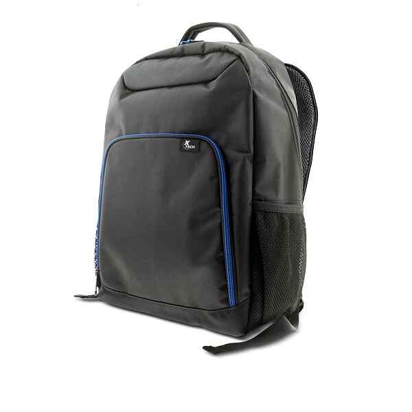 Xtech XTB-211 Mochila para laptop- 15.6″ –  Poliéster –  Color Negro con detalles en azul – Bolsillo frontal para accesorios con organizador interior – Bolsillo de malla laterales