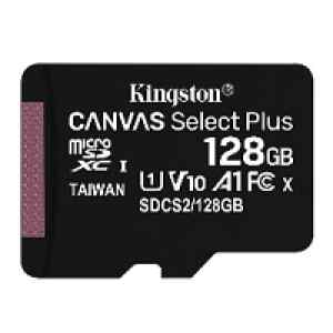 Kingston Canvas Select Plus – Tarjeta de memoria flash (adaptador microSDXC a SD Incluido) – 128 GB – A1 / Video Class V10 / UHS Class 1 / Class10 – microSDXC UHS-I