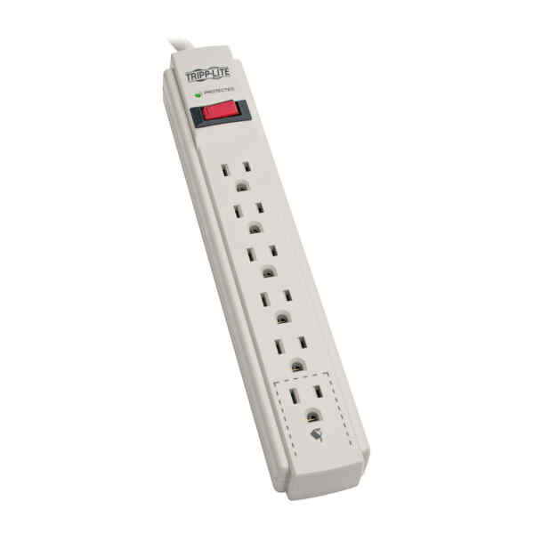 Tripp Lite Surge Protector Power Strip 120V 6 Outlet 8′ Cord 990 Joule Flat Plug – Protector contra sobretensiones – 15 A – CA 120 V – 1.875 kW – conectores de salida: 6 – gris claro – para P/N: CLAMPUSBLK, CLAMPUSW