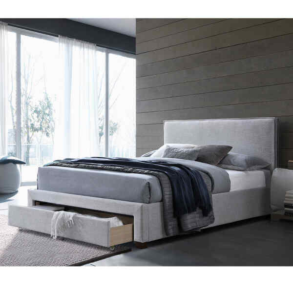 Cama elegante matrimonial con cabecera tapizada | ROWAN