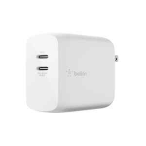 Belkin – Cargador de pared – tecnología GaN – 68 vatios – 3 A – Fast Charge, PD – 2 conectores de salida (24 pin USB-C) – blanco