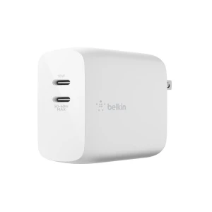 Belkin – Cargador de pared – tecnología GaN – 68 vatios – 3 A – Fast Charge, PD – 2 conectores de salida (24 pin USB-C) – blanco