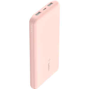Belkin – Cargador portátil – 10000 mAh – 18 vatios – 3 conectores de salida (2 x USB, 24 pin USB-C) – oro rosa