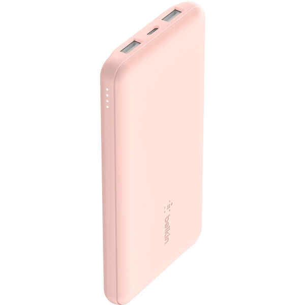 Belkin – Cargador portátil – 10000 mAh – 18 vatios – 3 conectores de salida (2 x USB, 24 pin USB-C) – oro rosa