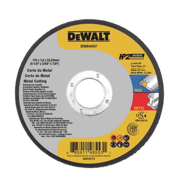 Disco Abrasivo Plano, Alto Rendimiento, 4-1/2 X 3/64 X 7/8, Corte Acero Inox, Metal, Argentino. Marca Dewalt