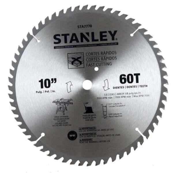 Disco De Sierra, 10 Pulg, Eje 5/8 Pulg, 60 Dientes De Carburo, Para Cortes Rapidos En Madera. Marca Stanley