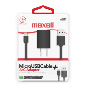 Musb-600 6FT USB To Micro USB Flat cable W/AC ADAPTER BLK | Maxell