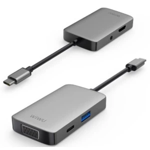 HUB USB-C 5 en 1 (Alpha A513HVP)1xUSB3.0, 1xTipo-C, 1xHDIM, 1xVGA, 1xStereo | Wi-930220 – Wiwu