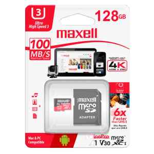 Tarjeta de Memoria 128GB Micro SDXC UHS-3 con Adaptador SD | MCSD-128U3 – MAXELL