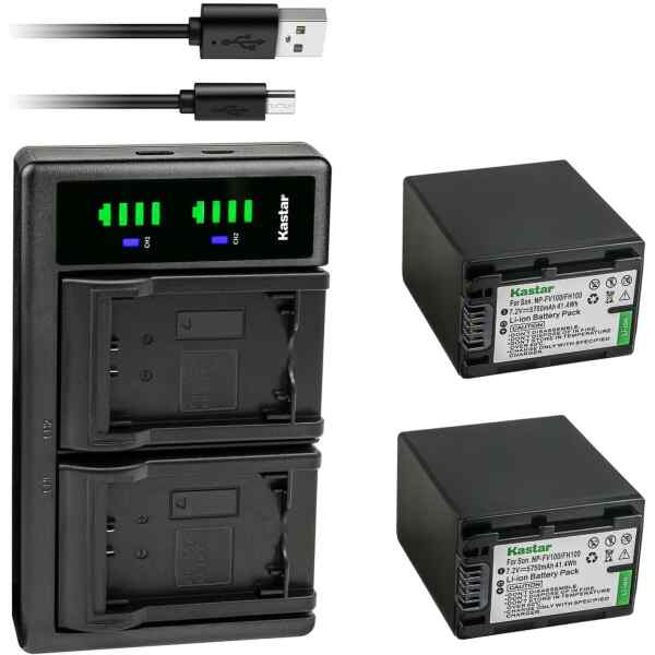 Baterias (2) NP-FV100 y LTD2 cargador USB compatible con Sony DEV-50V FDR-AX100 | Kastar