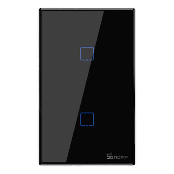 Interruptor inteligente con botones touch, 2 gang, 100-240V AC 50/60Hz, 4A/Total, WiFi, RF 433MHz | SONOFF