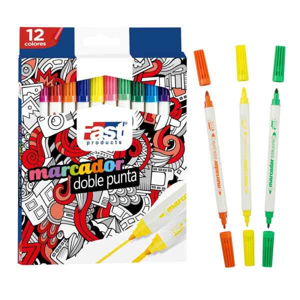 Marcadores En Estuche Fast 12 Col. Doble Punta (12X12)