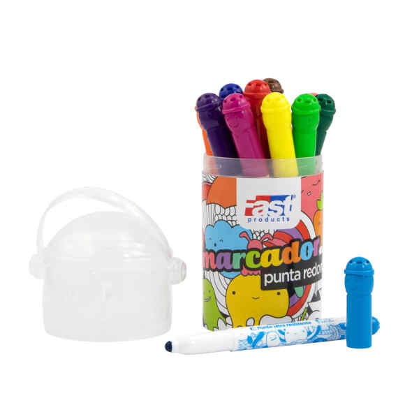 Marcadores En Estuche (Bote) Fast 12 Col. Punta Redonda (8X6)