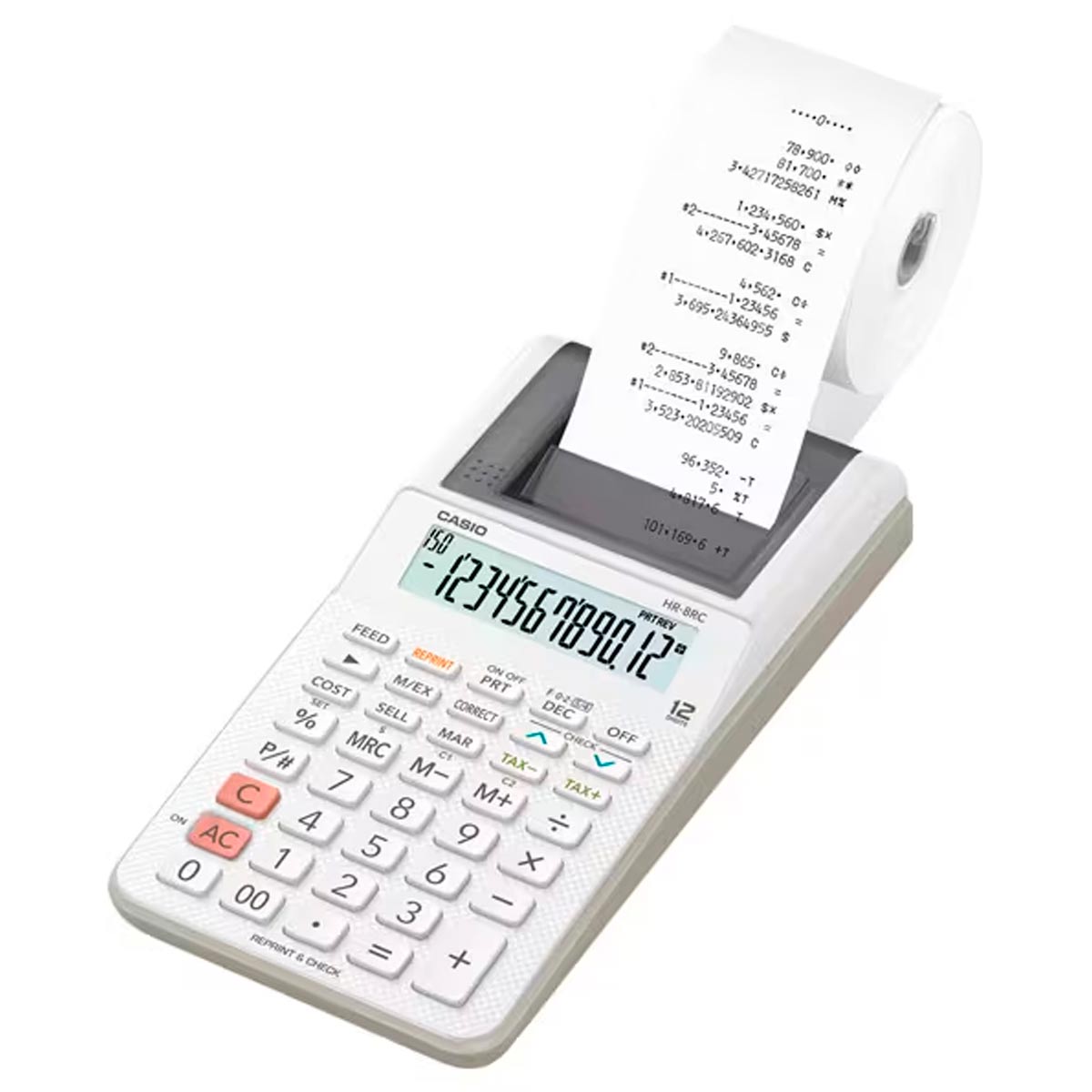 Calculadora de Mesa mini con Impresora papel 12 digitos HR 8RC WE DC CASIO