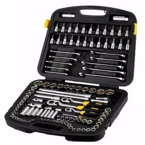 JUEGO DE 120 HERRAMIENTAS MECANICAS, COPAS, RATCHETS, LLAVES, EXTENSIONES, PUNTAS, ADAPTADORES. MARCA STANLEY