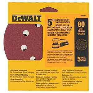 DISCO DE LIJA, 5 PULG, GRANO 80, TIPO VELCRO. MARCA DEWALT