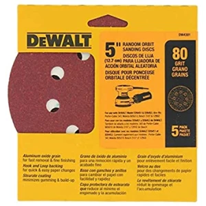 DISCO DE LIJA, 5 PULG, GRANO 80, TIPO VELCRO. MARCA DEWALT