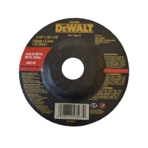 DISCO ABRASIVO, CONCAVO, 4-1/2 X 1/8 X 7/8 PULG, CORTAR METAL, TAIWANES. MARCA DEWALT