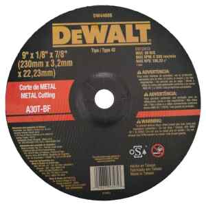 DISCO ABRASIVO CONCAVO, 9 X 1/8 X 7/8 PULG, CORTAR METAL. MARCA DEWALT