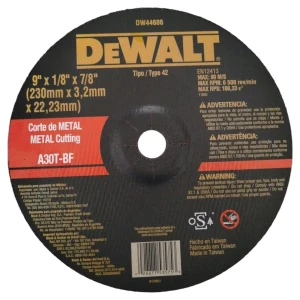 DISCO ABRASIVO CONCAVO, 9 X 1/8 X 7/8 PULG, CORTAR METAL. MARCA DEWALT