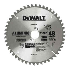 DISCO DE SIERRA, 7-1/4 PULG, P/ALUMINIO, 48 DIENTES DE CARBURO, EJE 1 PULG Y ADAPTADOR DE 5/8 PULG. MARCA DEWALT