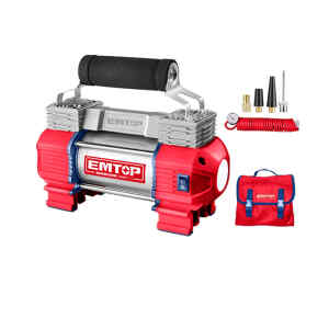 COMPRESOR DE AIRE PARA CARRO, 12 VOLTIOS, PRESION MAXIMA 120 PSI. MARCA EMTOP