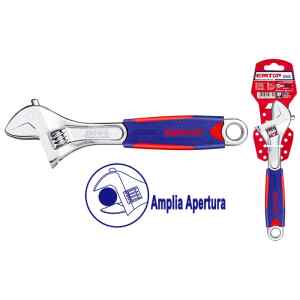 LLAVE AJUSTABLE / CANGREJO CROMADO 8 PULGADAS MANGO FORRADO DE HULE. MARCA EMTOP